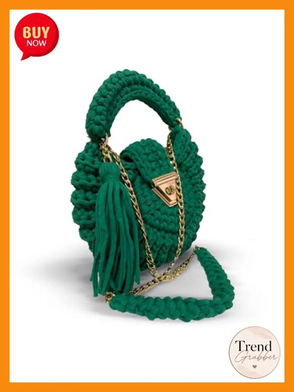Handmade Crochet Evening Clutch Purse with Crossbody Chain Strap